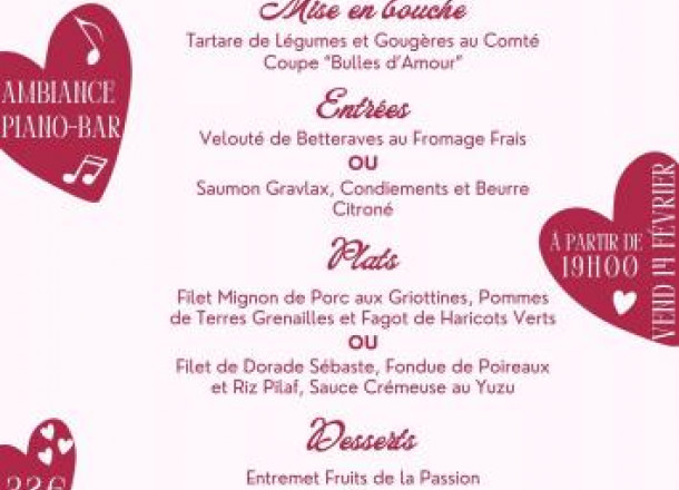 Menu Spcial Saint-Valentin au Domaine Sane Valley